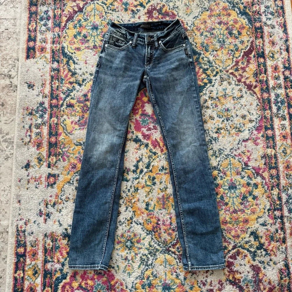 Silver jeans dark wash suki straight embroidered jeans - Picture 4 of 5